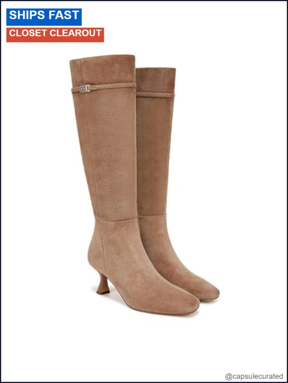 Sam Edelman Square Toe Leather Knee-High Platform Boots Zipper